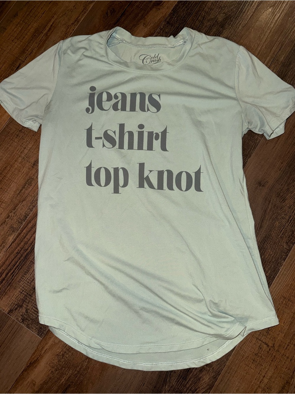 Cold Crush “Jeans T-Shirt Top Knot” Graphic Tee XS Sage Green